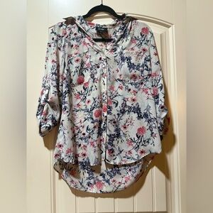 by & by Floral Button-Up Blouse - White and Pink